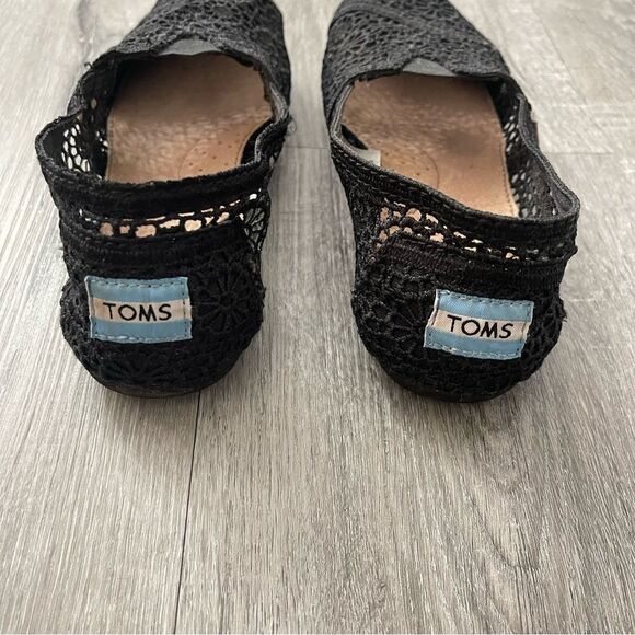 TOMS Alpargata Moroccan Black Crochet Floral Slip On Summer Flat Shoes Size 5 - Picture 6 of 17